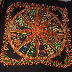 Hermes Cashmere/Silk "Aux Pays des Epices" Black 140cm Scarf